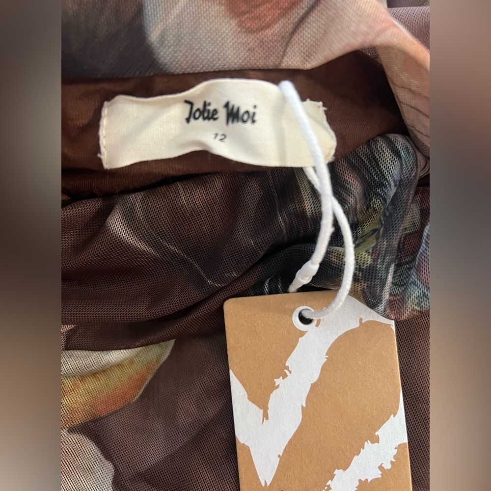 Jolie Moi Brown High Neck Long Sleeve Mesh Maxi Dress - Picture 3 of 9